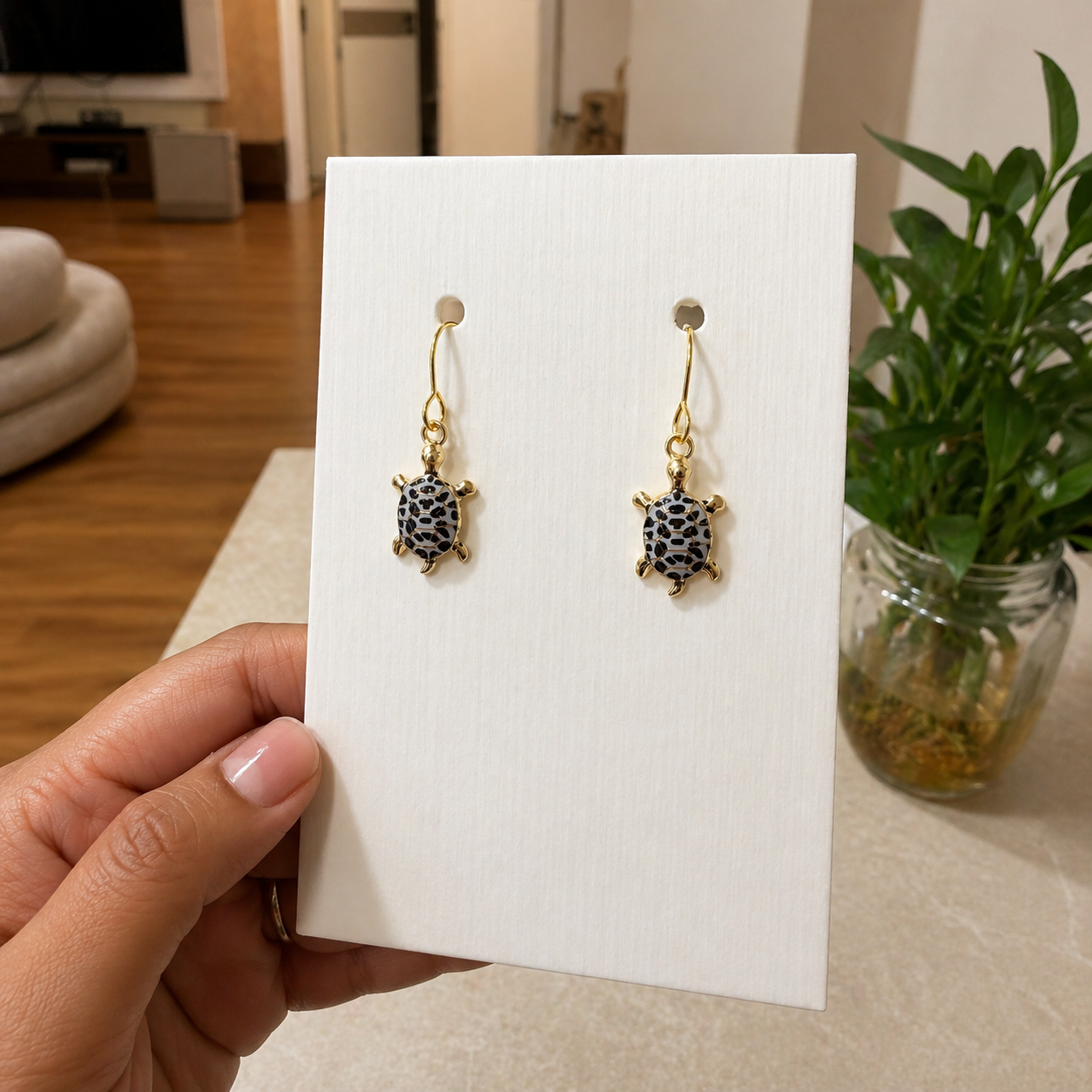Spotted Turtle Charm Earrings.