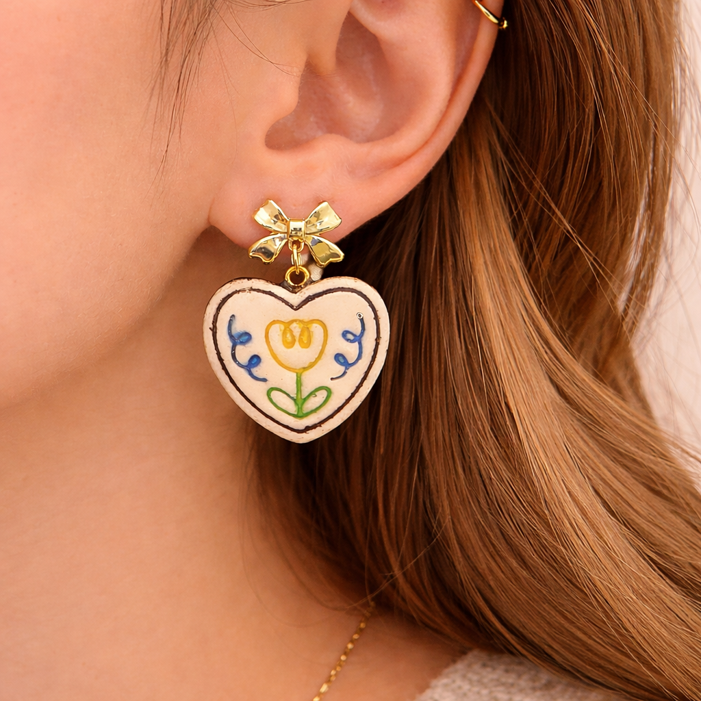 Folk Flower Heart Drops - Quirky Jewellery
