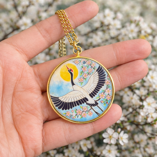 Crane in Bloom Pendant - Quirky Jewellery
