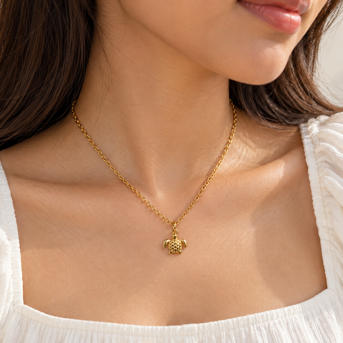 Gold Turtle Pendant Necklace (Anti Tarnish)