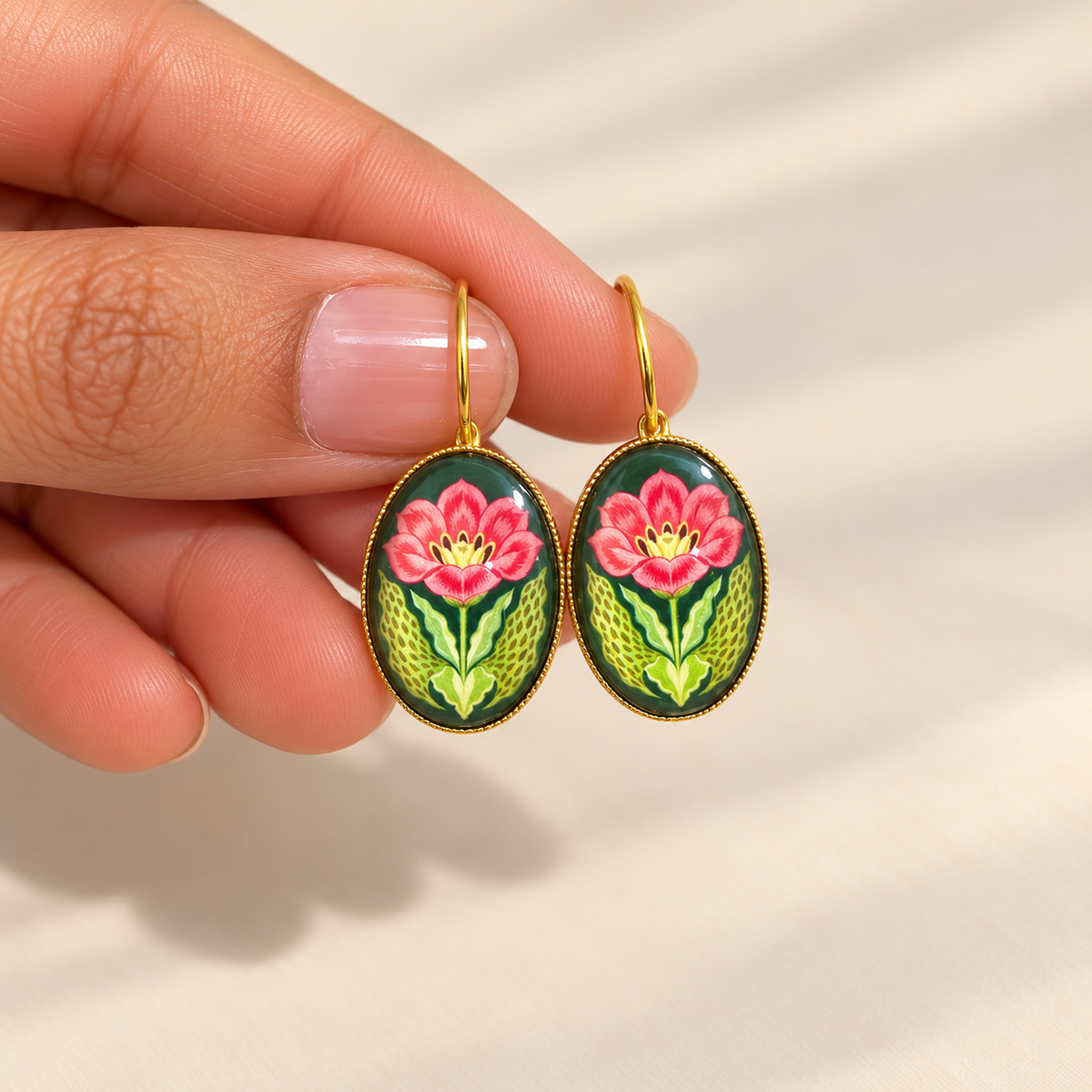 Floral Gold Oval Earrings