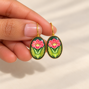 Floral Gold Oval Earrings