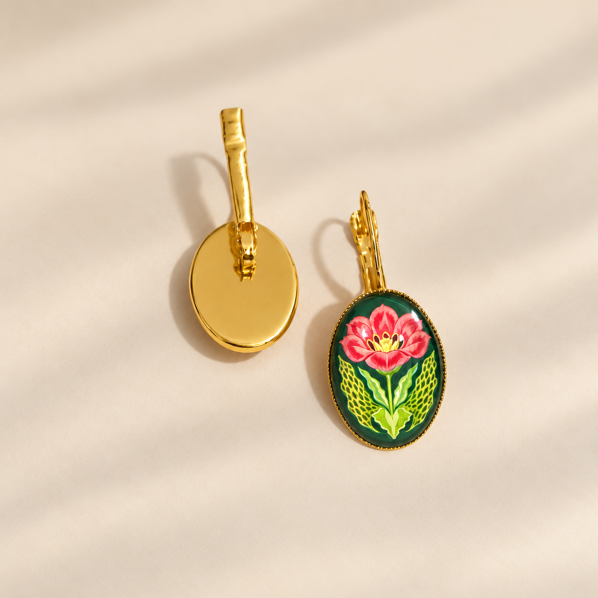 Floral Gold Oval Earrings