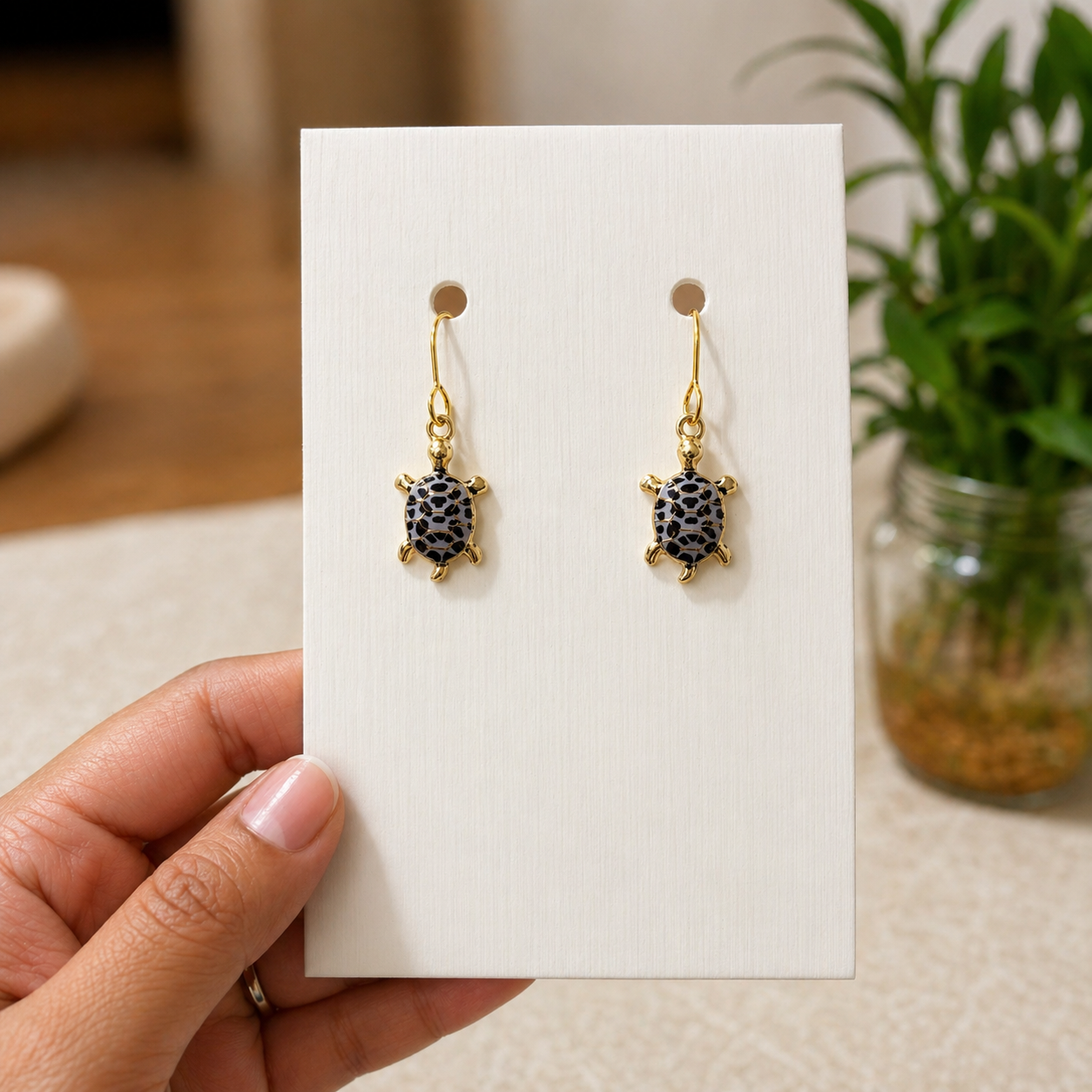 Spotted Turtle Charm Earrings.