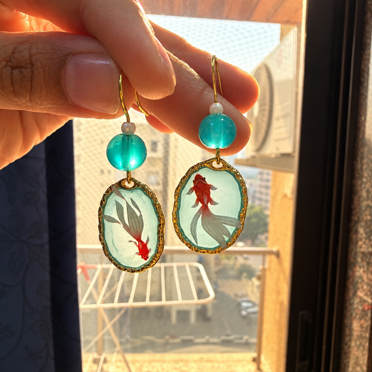 Koi Fish Turquoise Dangle Earrings