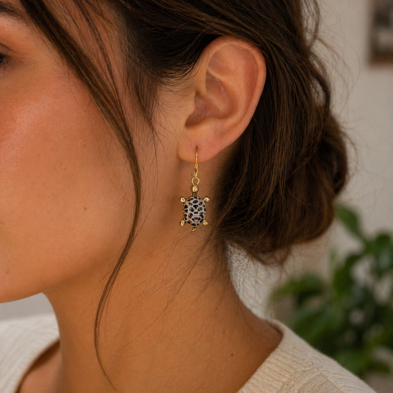 Spotted Turtle Charm Earrings.