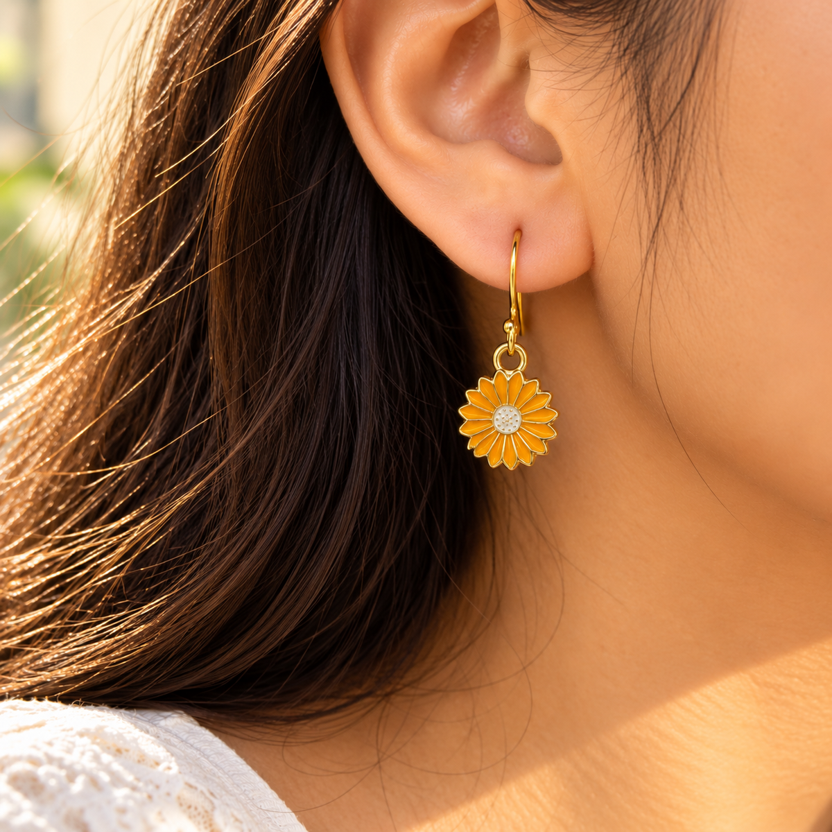 Dainty Sunflower Enamel Earrings