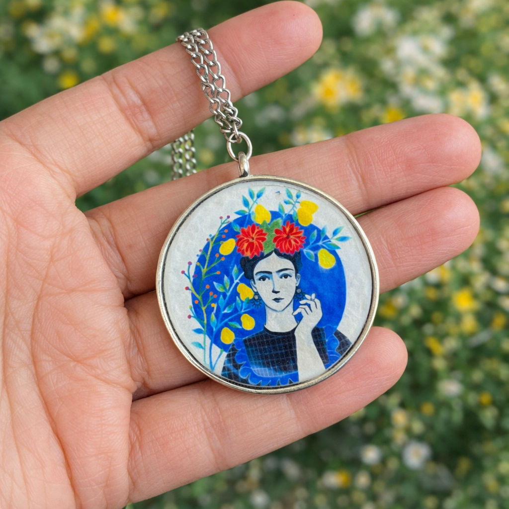 Frida and Tribal Pattern Silver Neck chain - Quirky Jewellery