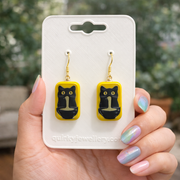 Black Cat Noodle Bowl Dangle Earring - Quirky Jewellery