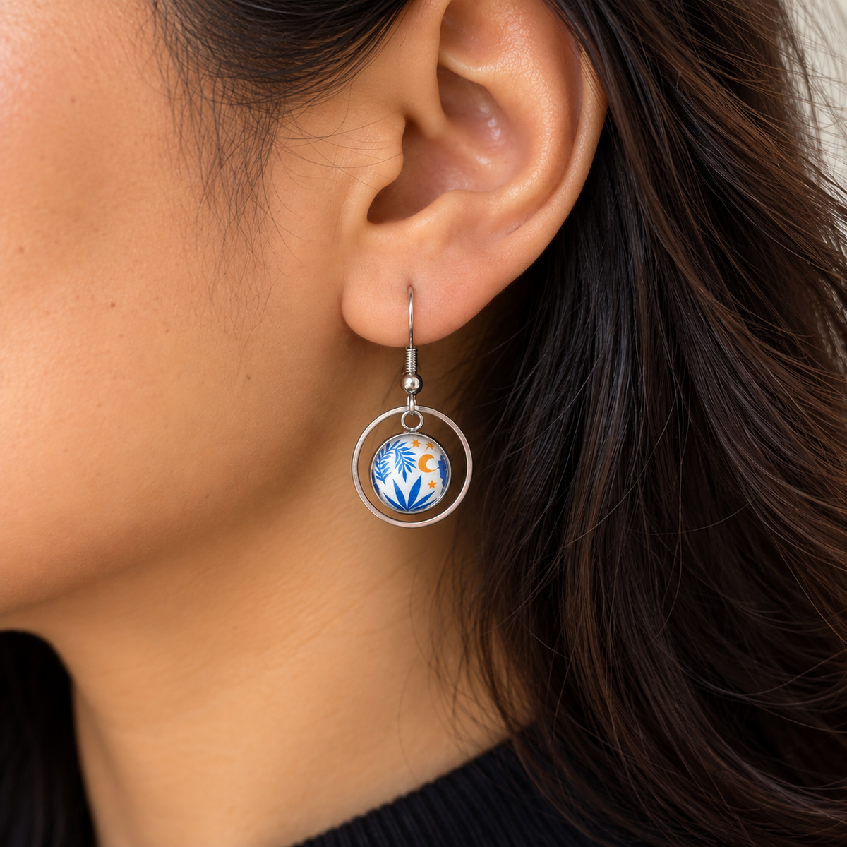 Celestial Garden Silver Stainless Steel Earrings (AT01)