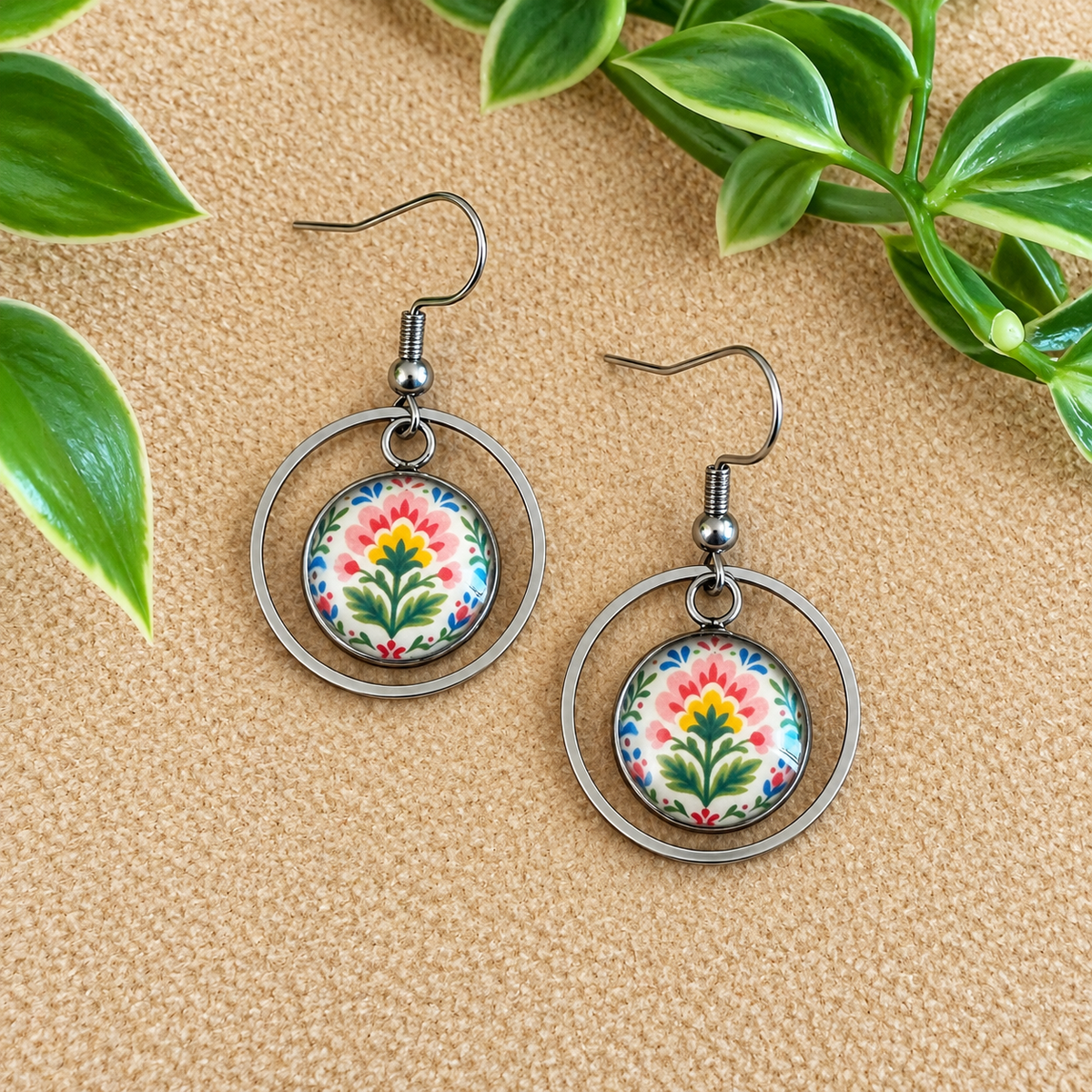 Garden Bloom Silver Stainless Steel Earrings (AT05)