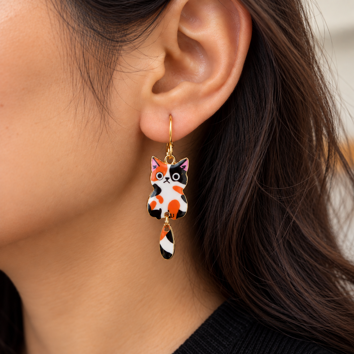 Calico Cat Whiskers Enamel Earrings