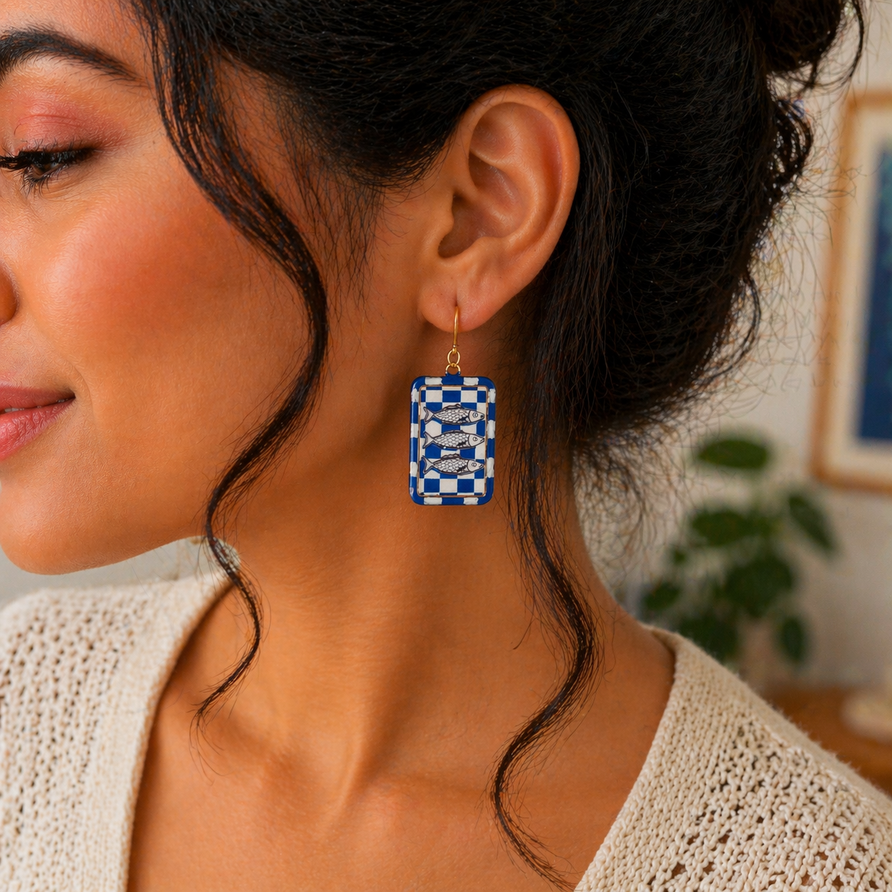 Blue Fish Art Earrings