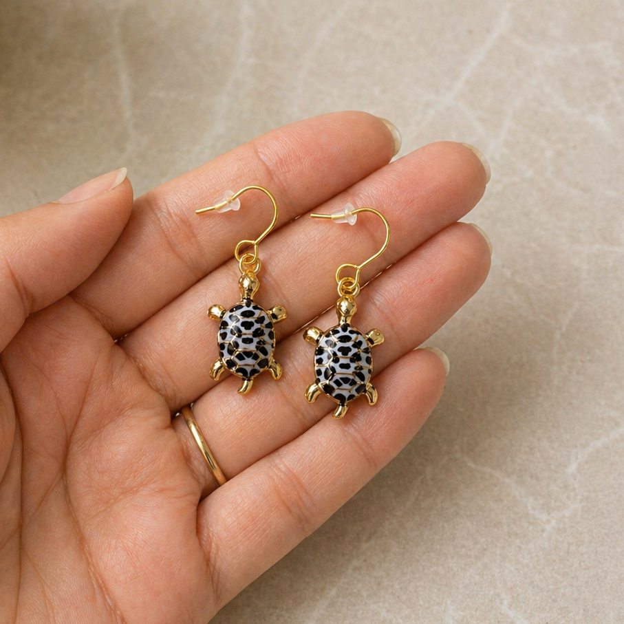 Spotted Turtle Charm Earrings.