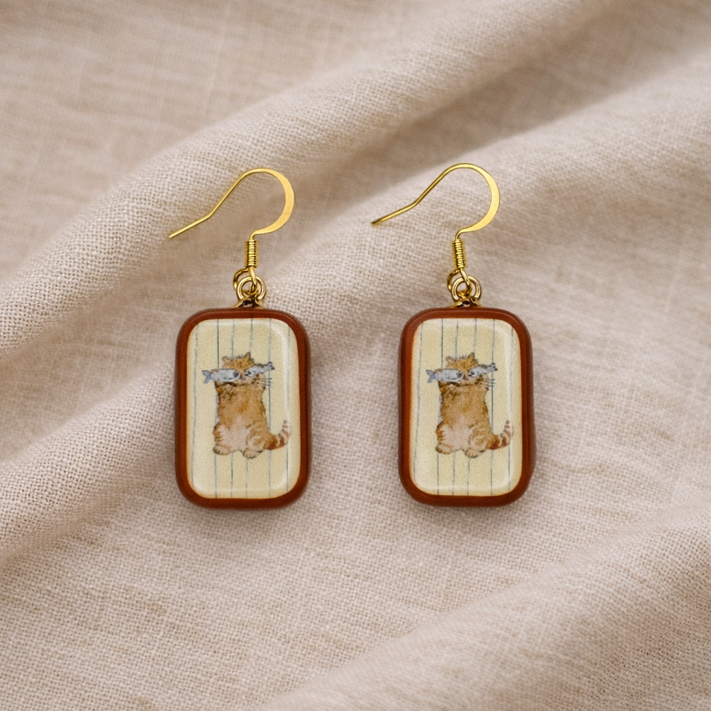 Cat & Fish Charm Dangle Earring - Quirky Jewellery