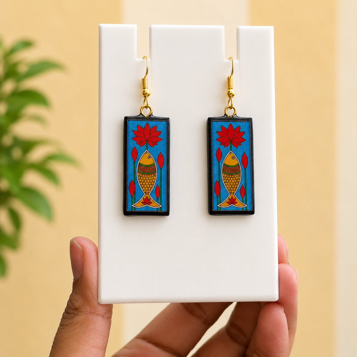 Madhubani Lotus Matsya Earrings 🪷🐟💙.