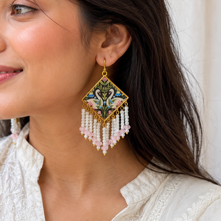 Swan Garden Fringe Earrings.