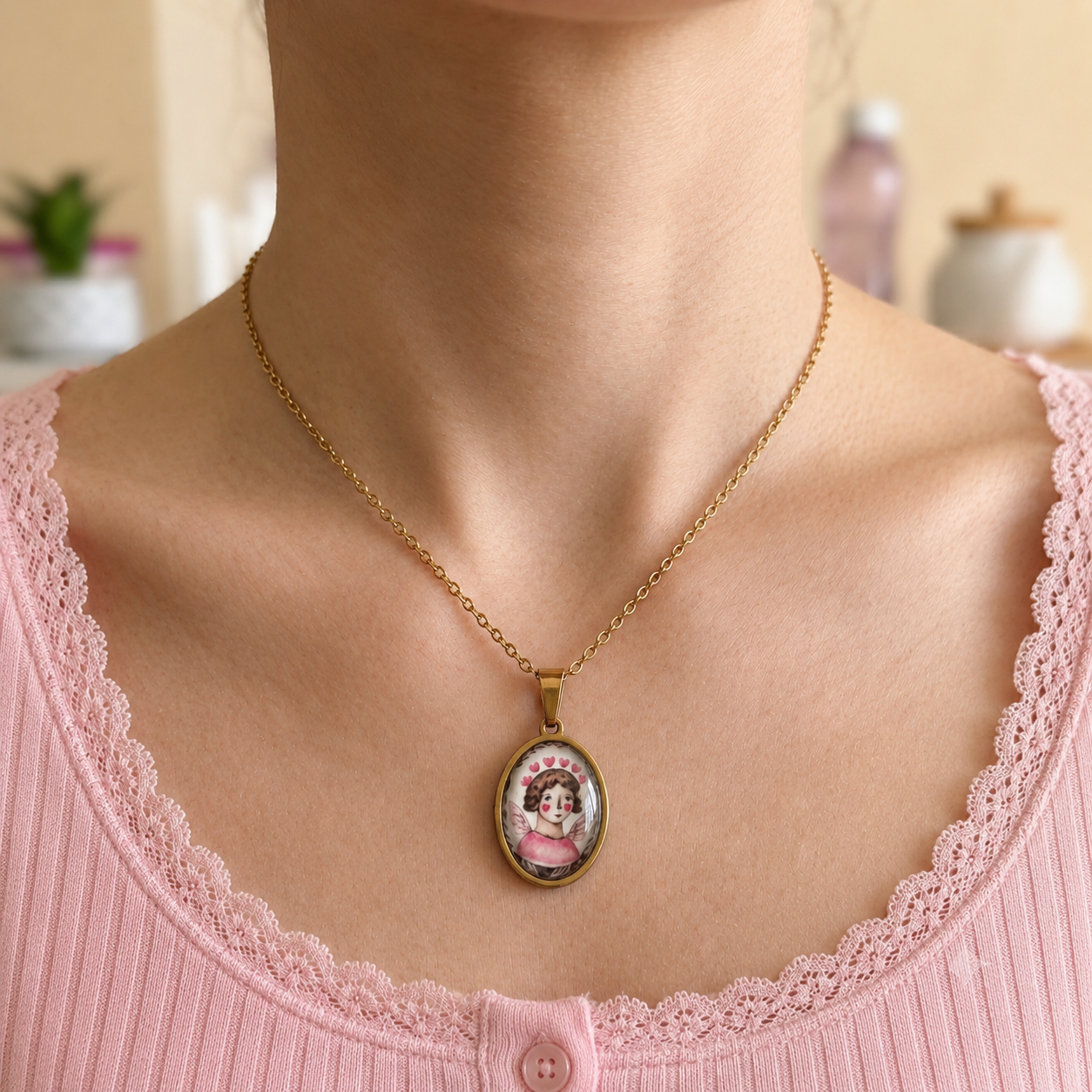 Blush Angel Medallion Cupid Golden Chain - 45cms (Anti Tarnish) (Copy).