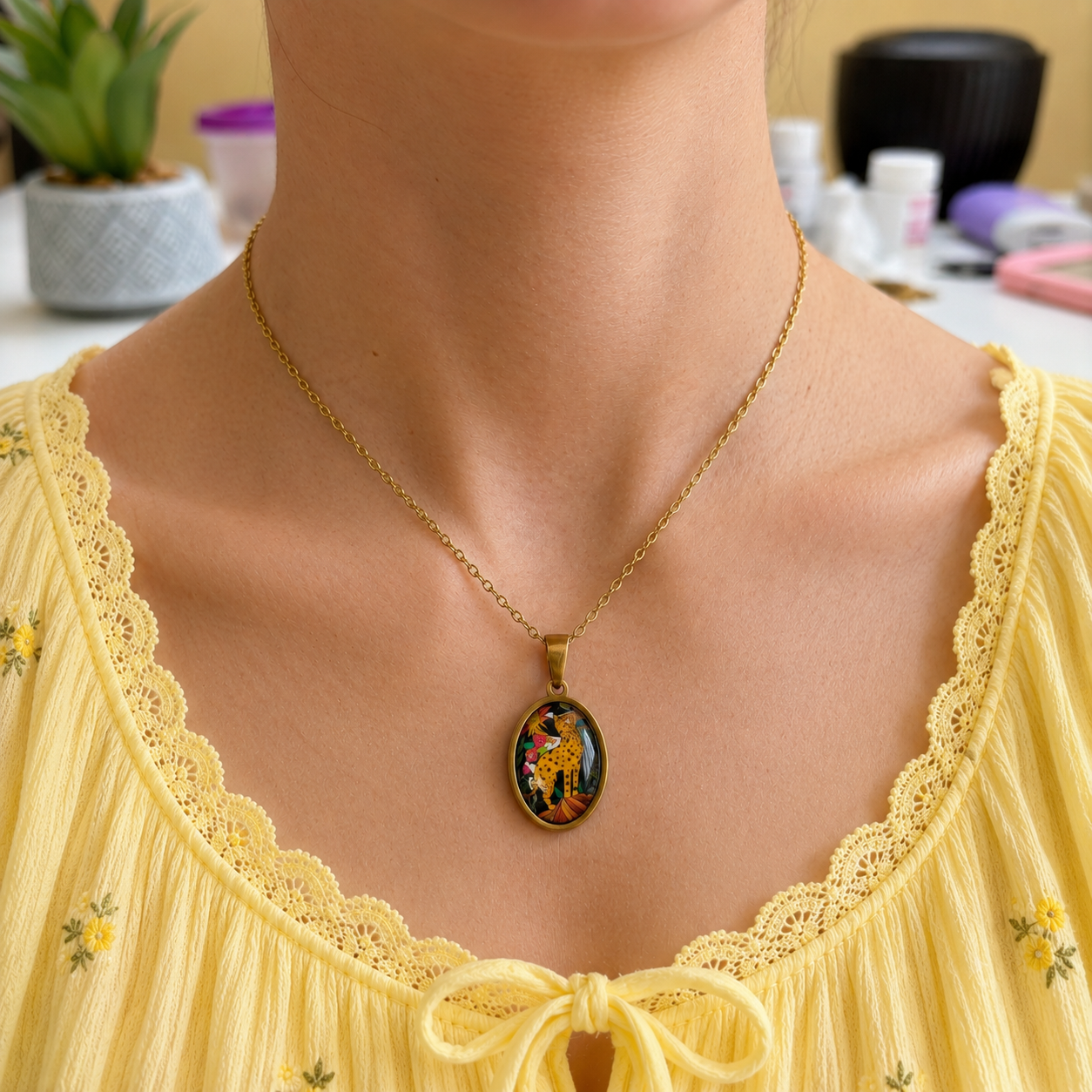 Wild Bloom Leopard Necklace Golden Chain - 45cms (Anti Tarnish) (Copy).