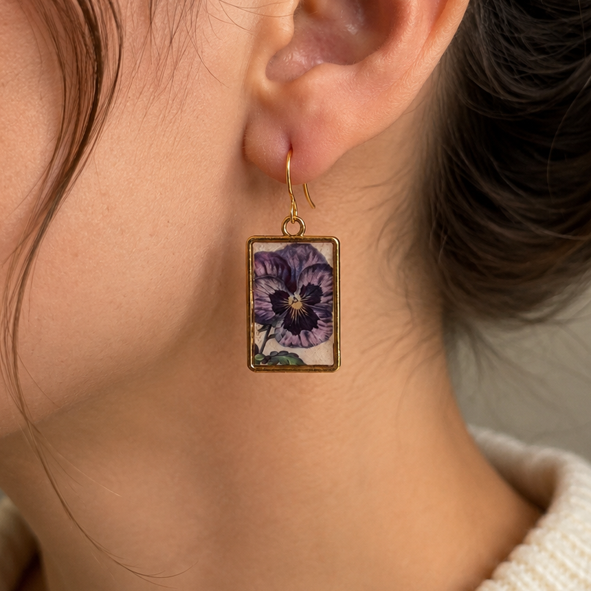 Violet Pansy Frame Earrings