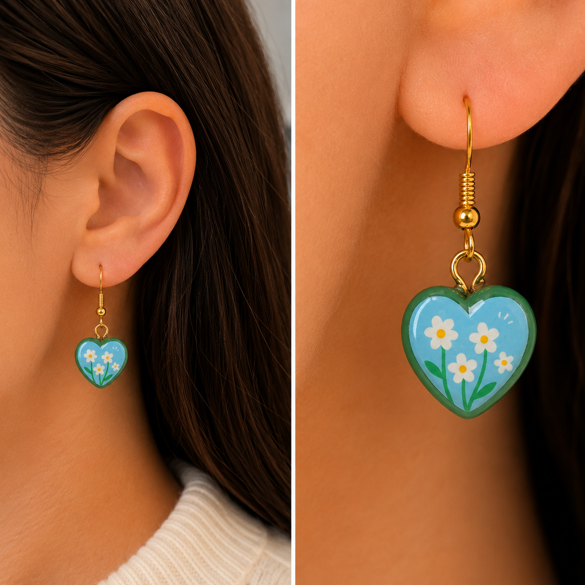 Tiny Daisy Heart Earrings