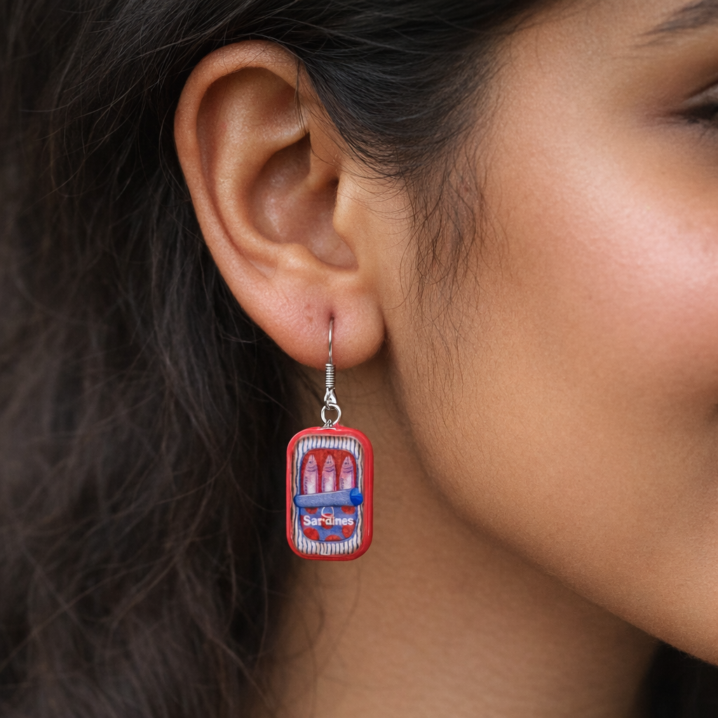 Sardine Can earrings with Quirky Charm - Quirky Jewellery