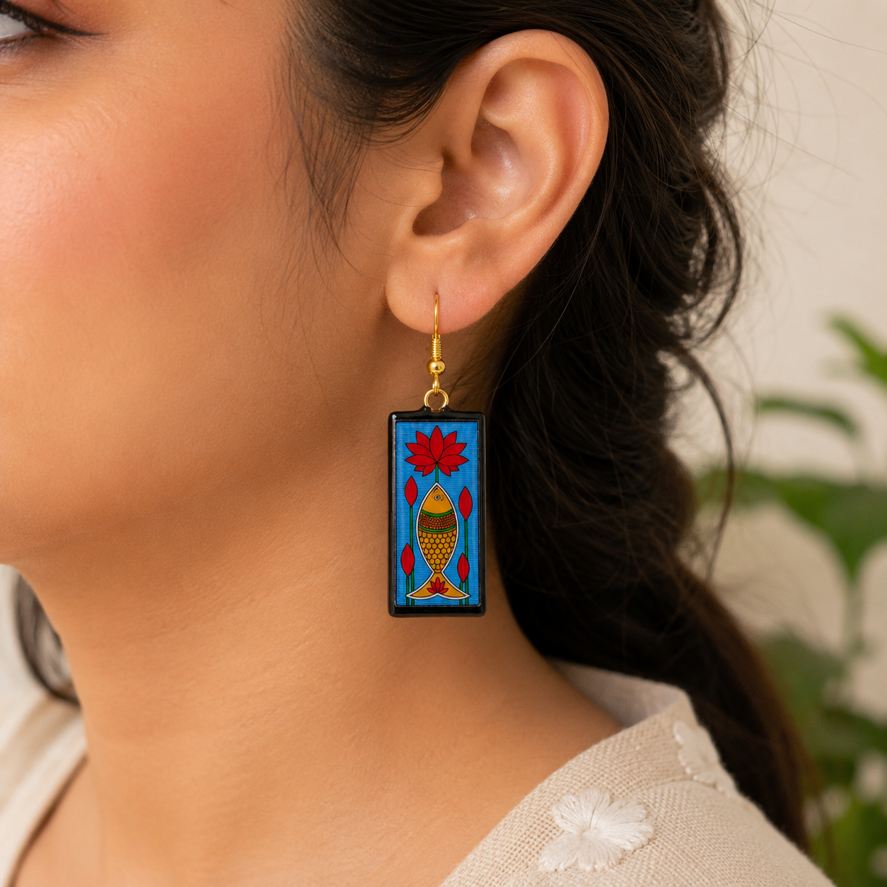Madhubani Lotus Matsya Earrings 🪷🐟💙.