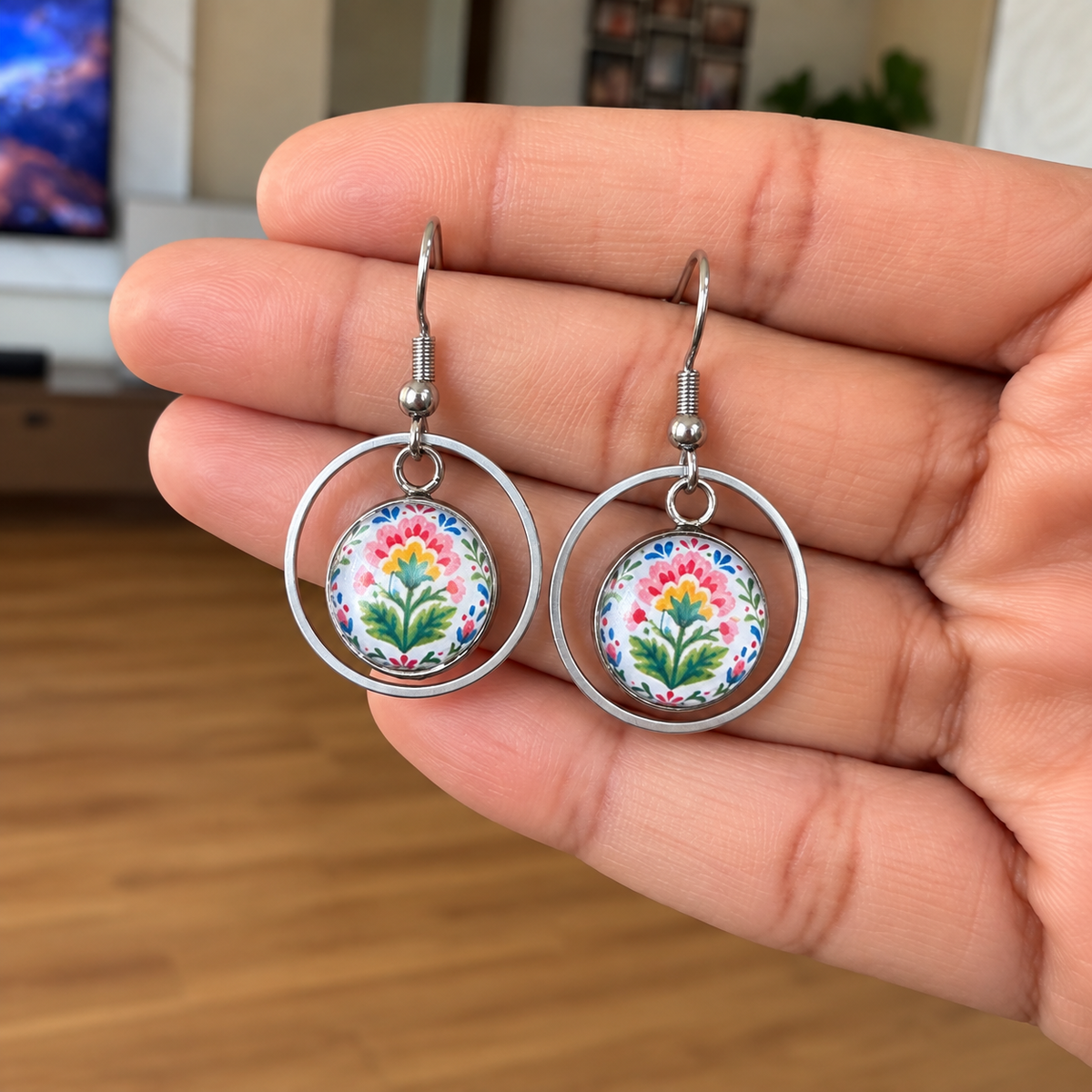 Garden Bloom Silver Stainless Steel Earrings (AT05)
