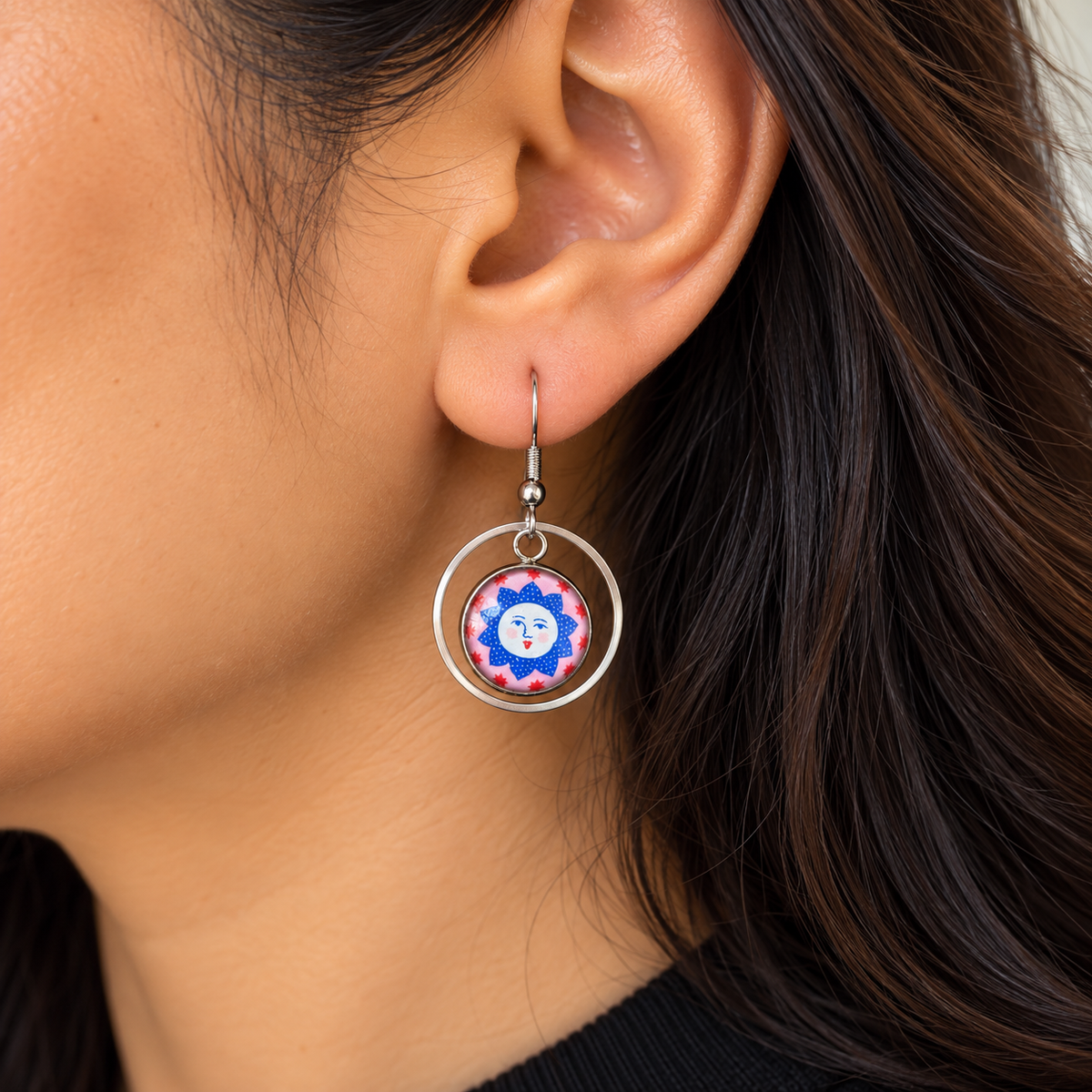 Mystic Sun & Wild Leopard Silver Stainless Steel Earrings (AT02)