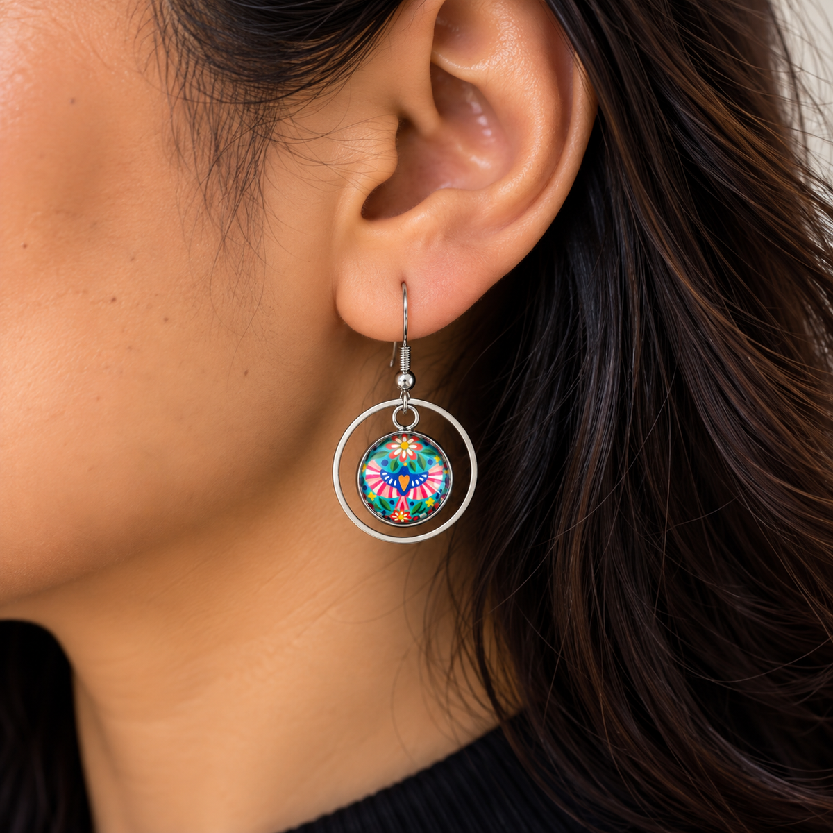 Vibrant Folk Garden Silver Stainless Steel Earrings (AT03)