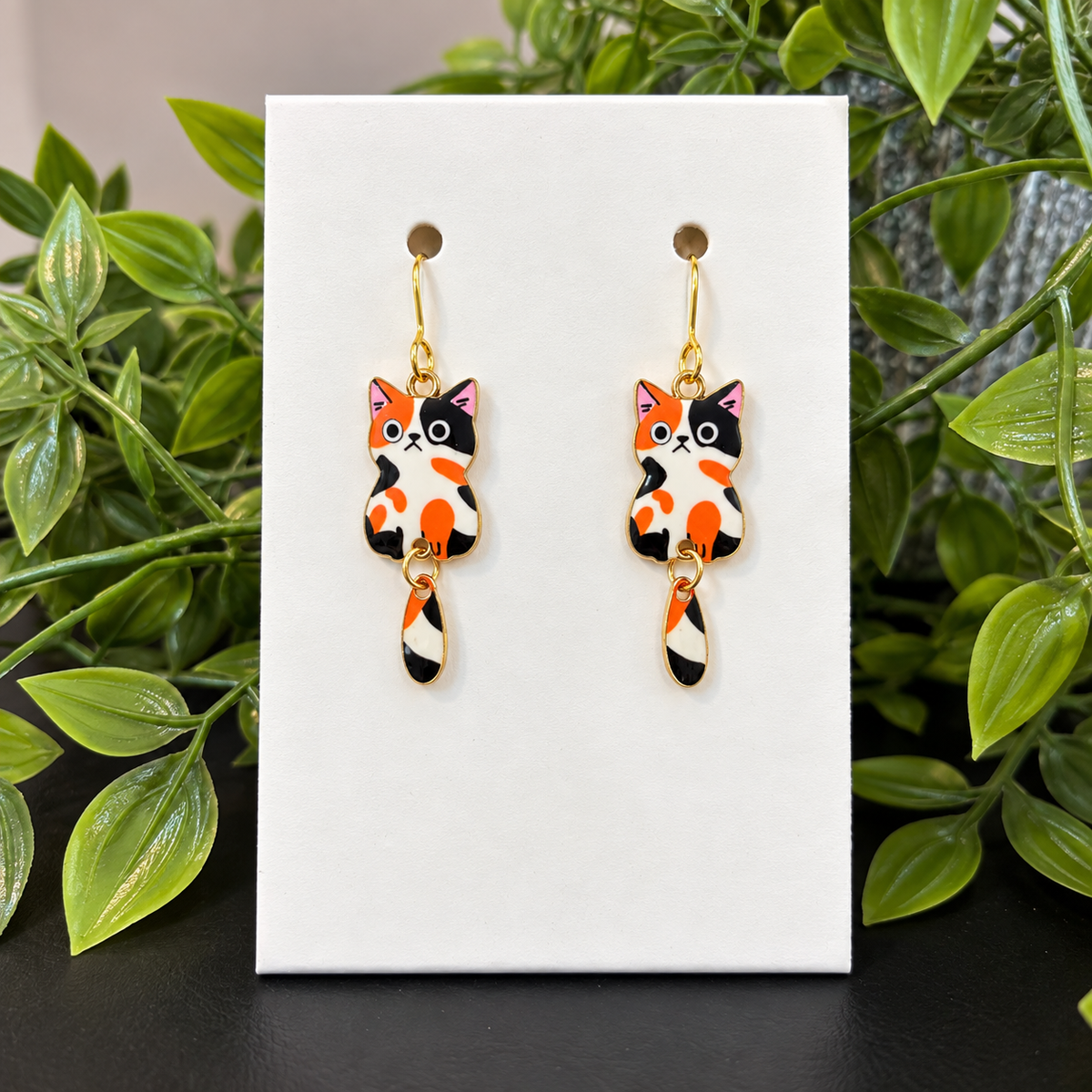 Calico Cat Whiskers Enamel Earrings