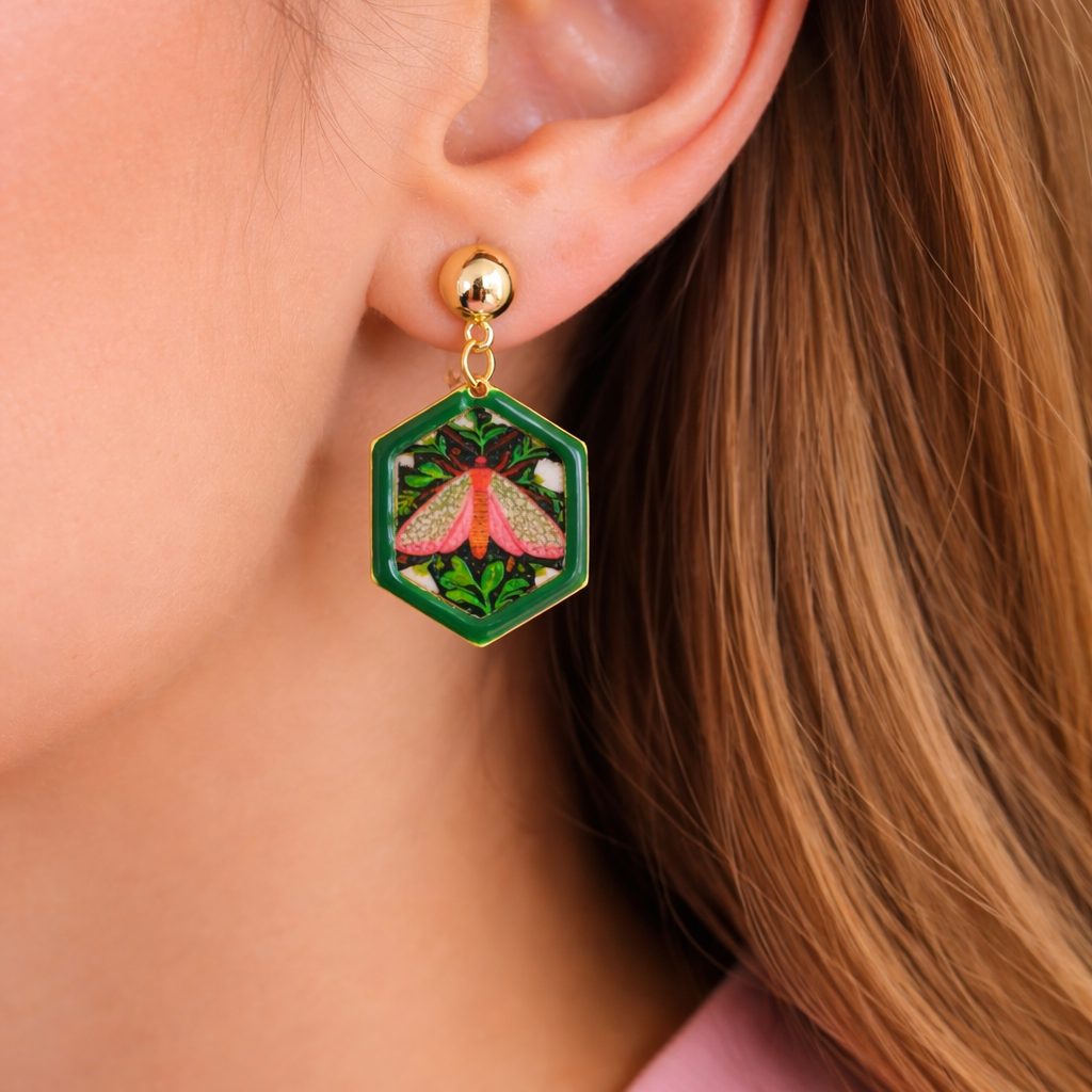 Olive Moth Bloom Drops Earrings - Quirky Jewellery