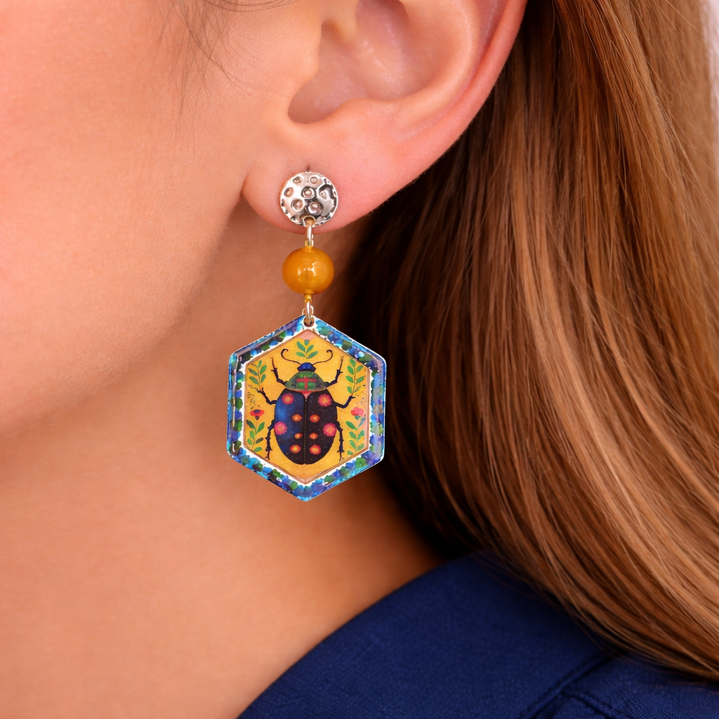 Sacred Beetle Hex Drops Earrings - Quirky Jewellery