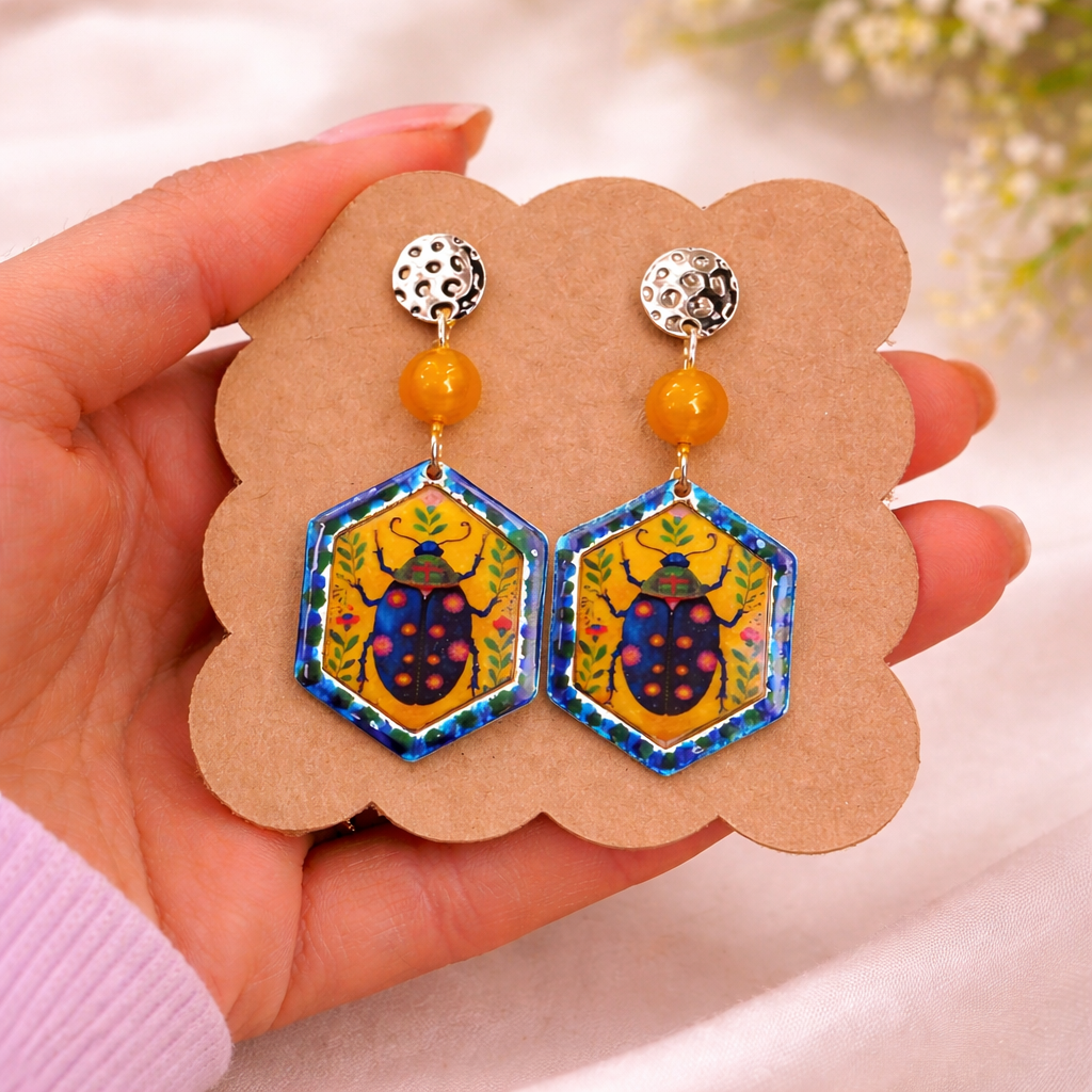 Sacred Beetle Hex Drops Earrings - Quirky Jewellery