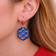 Indigo Blossom Hex Drops Earrings - Quirky Jewellery
