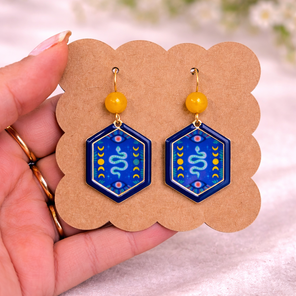 Solar Serpent Hex Drops Earrings - Quirky Jewellery