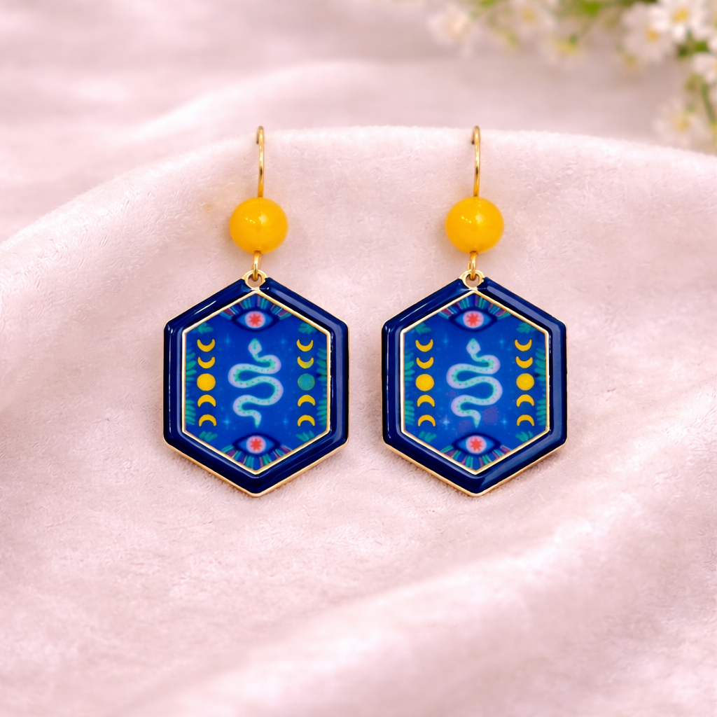 Solar Serpent Hex Drops Earrings - Quirky Jewellery