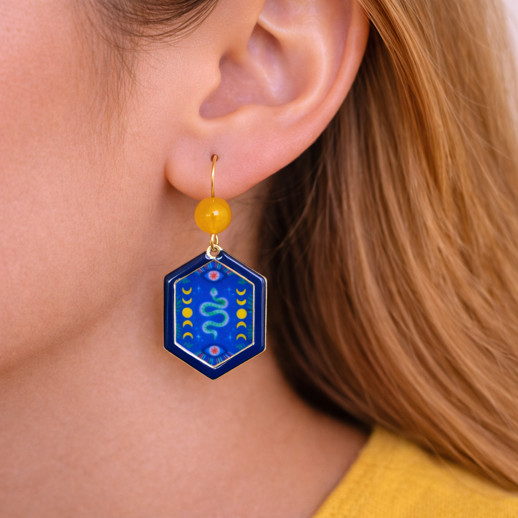 Solar Serpent Hex Drops Earrings - Quirky Jewellery