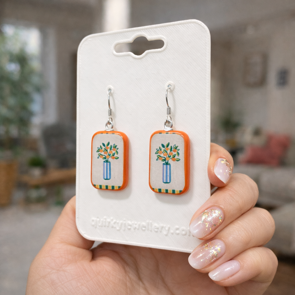 Earrings with floral Vases Dangle - Quirky Jewellery