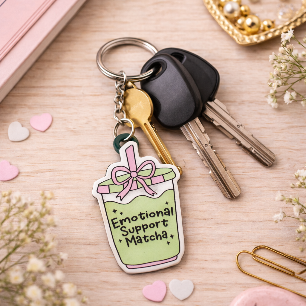 “Emotional Support Matcha” Resin Keychain - Quirky Jewellery
