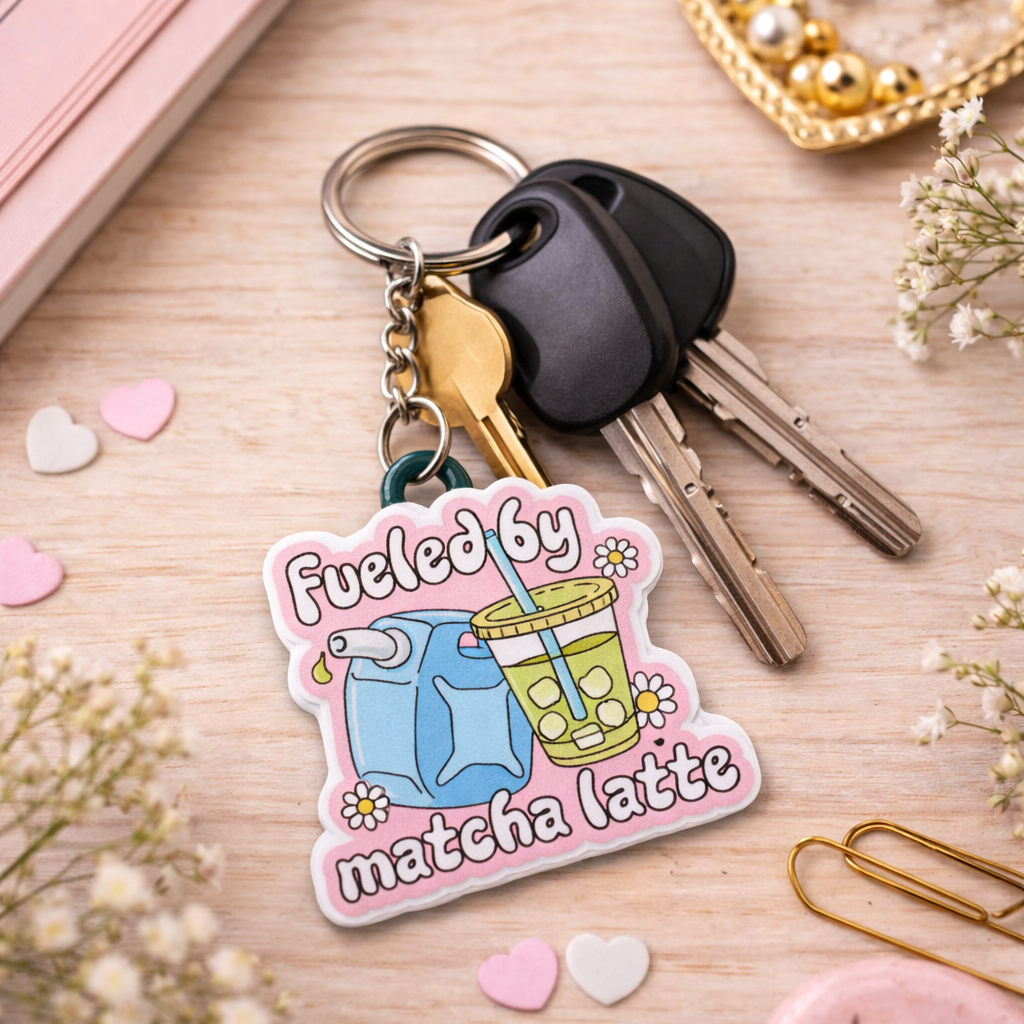 Fueled By Matcha Latte Resin Keychain - Quirky Jewellery