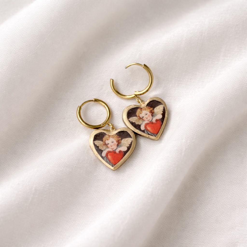 Heart Cupid Dangle Earring (Anti Tarnish Findings) - Quirky Jewellery