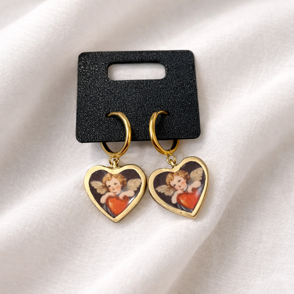 Heart Cupid Dangle Earring (Anti Tarnish Findings) - Quirky Jewellery