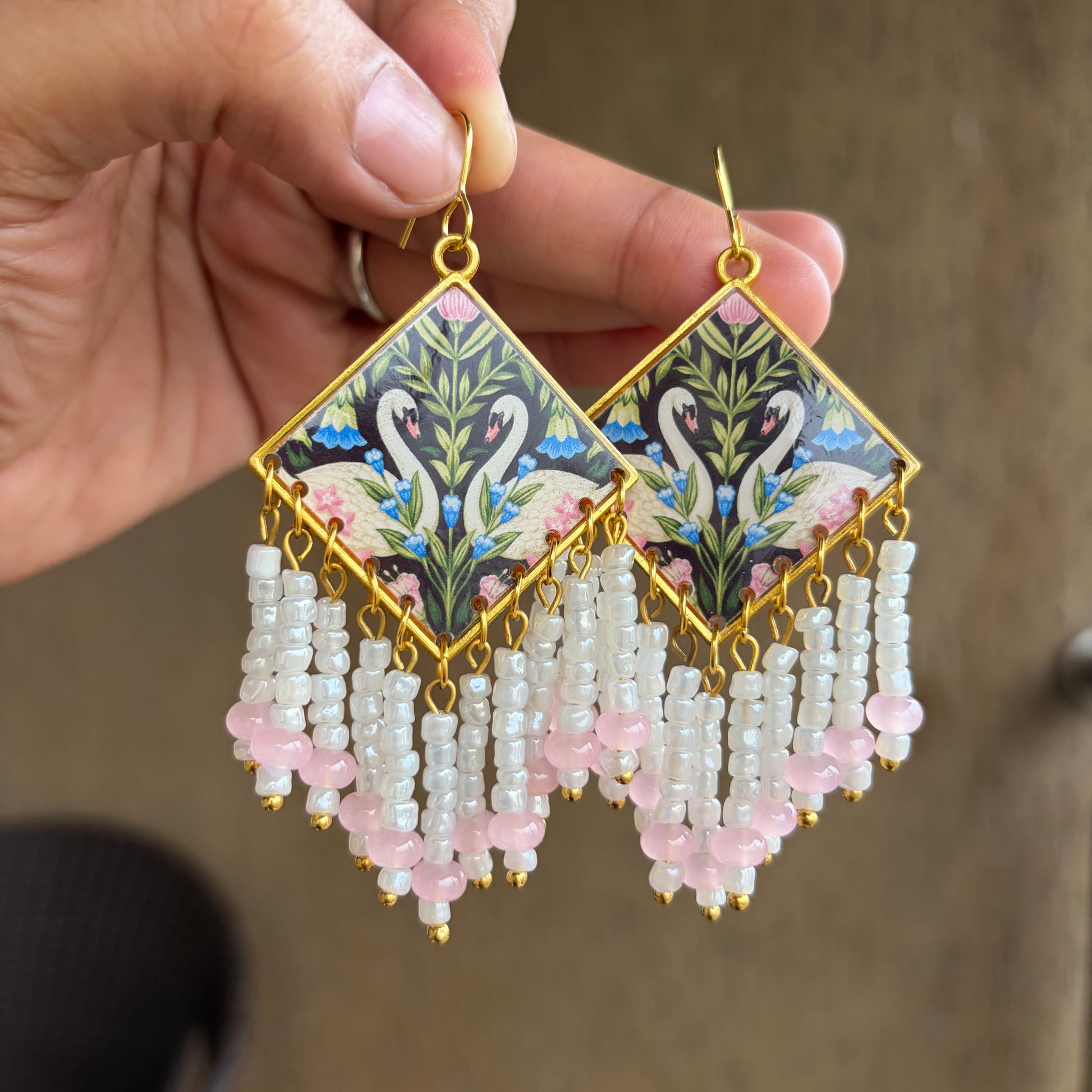 Swan Garden Fringe Earrings.