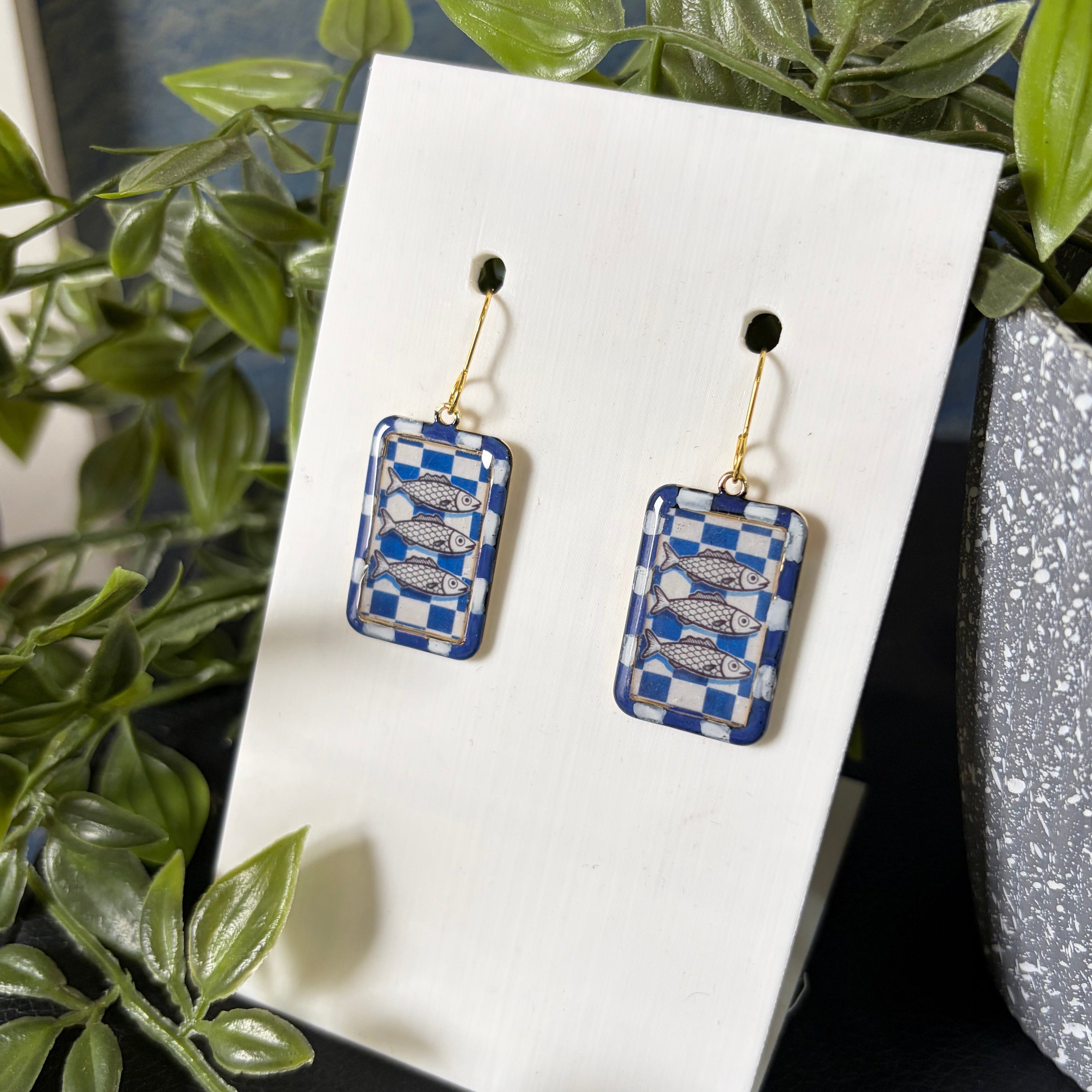 Blue Fish Art Earrings