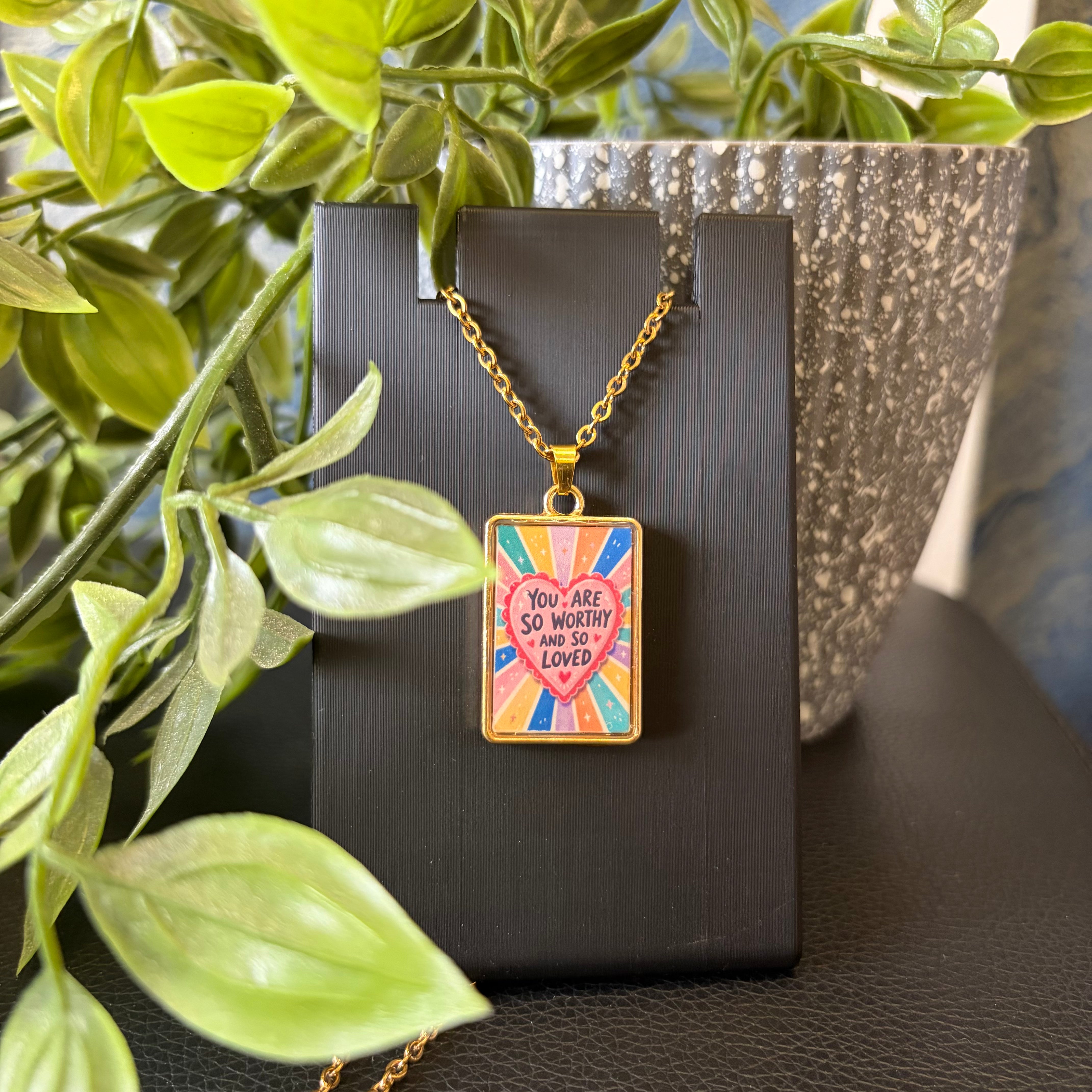 You Are So Worthy Resin Pendant Necklace