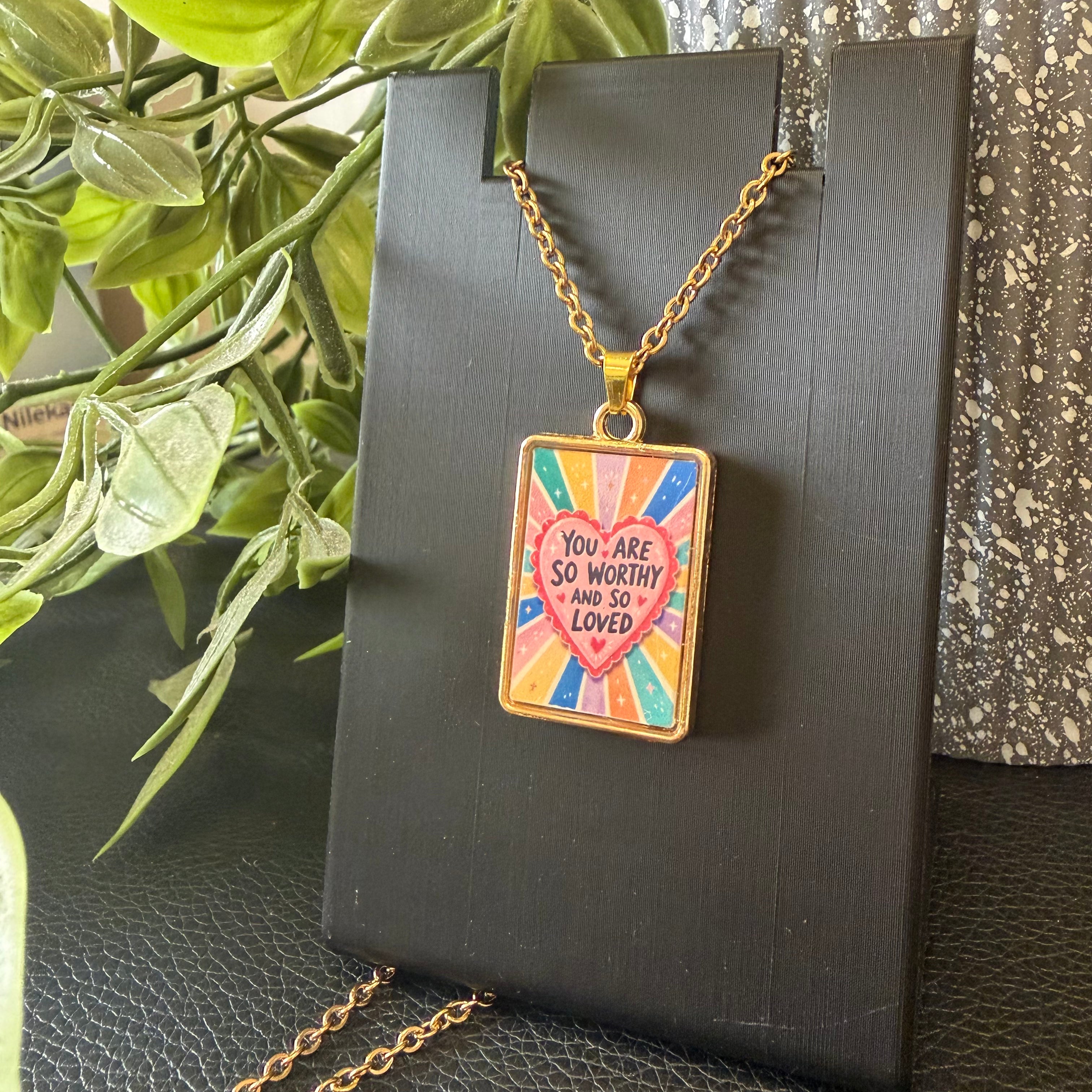 You Are So Worthy Resin Pendant Necklace