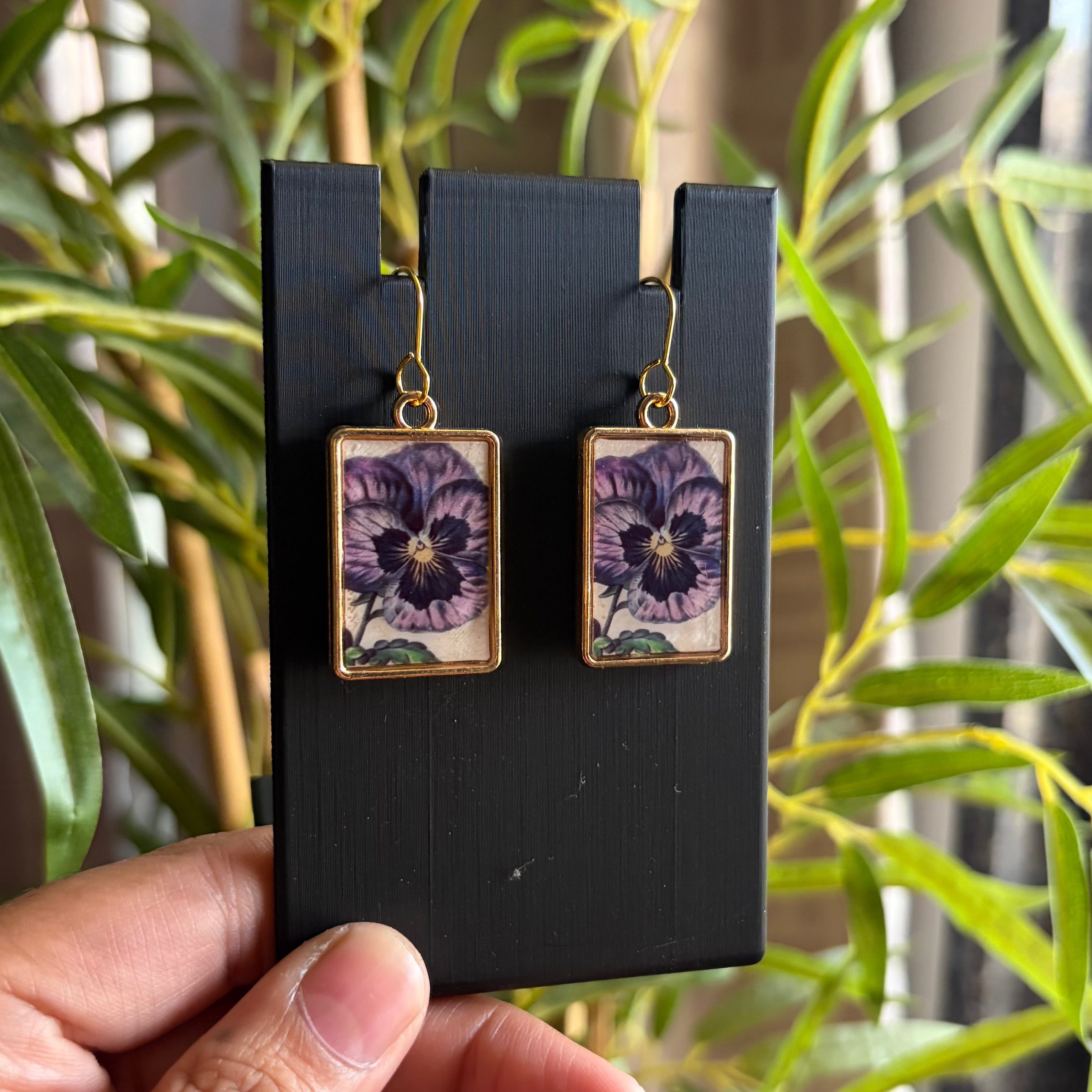 Violet Pansy Frame Earrings