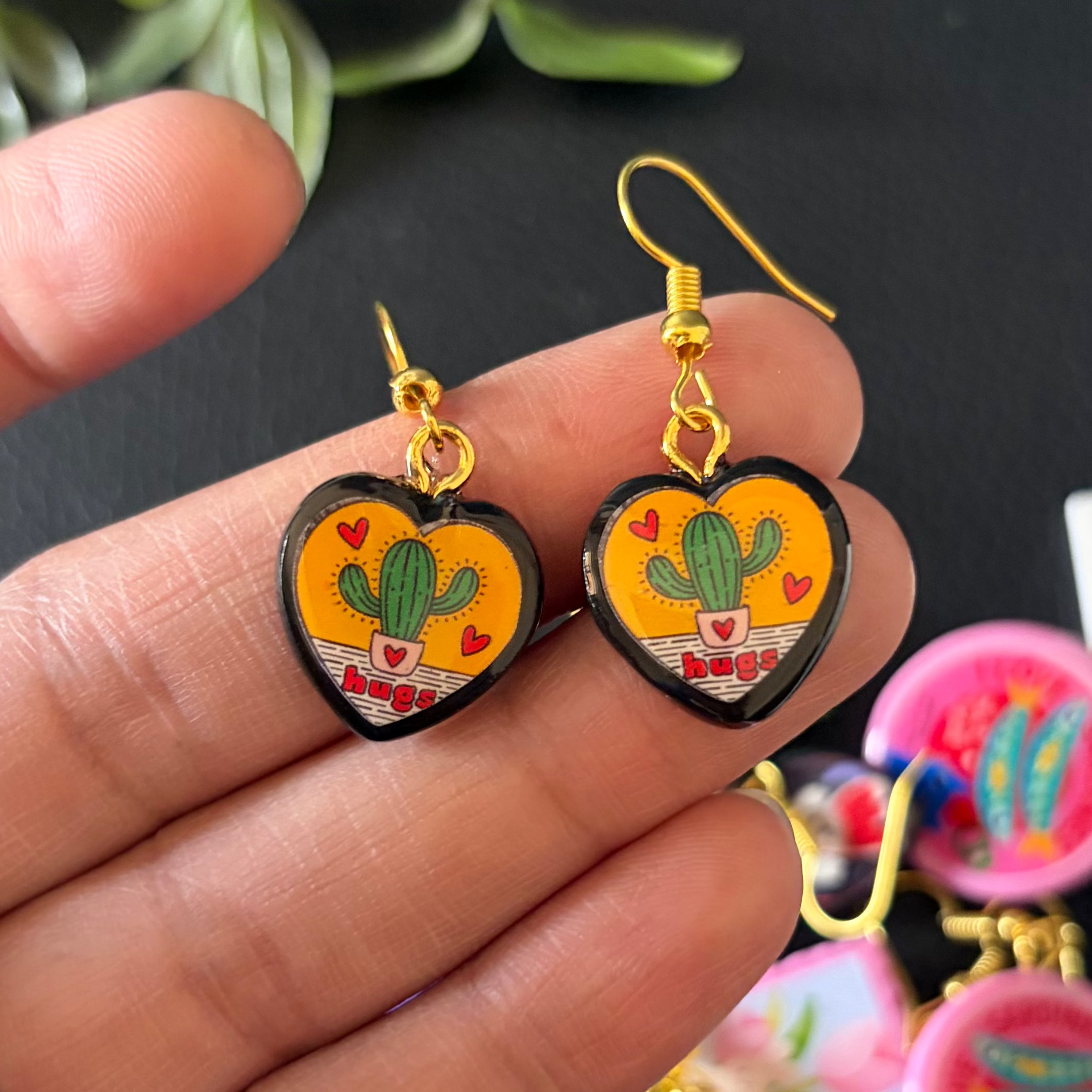 Tiny Cactus Hugs Earrings.