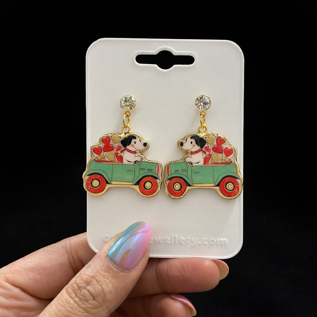 Whimsical puppy car earrings(Valentine Collection) - Quirky Jewellery